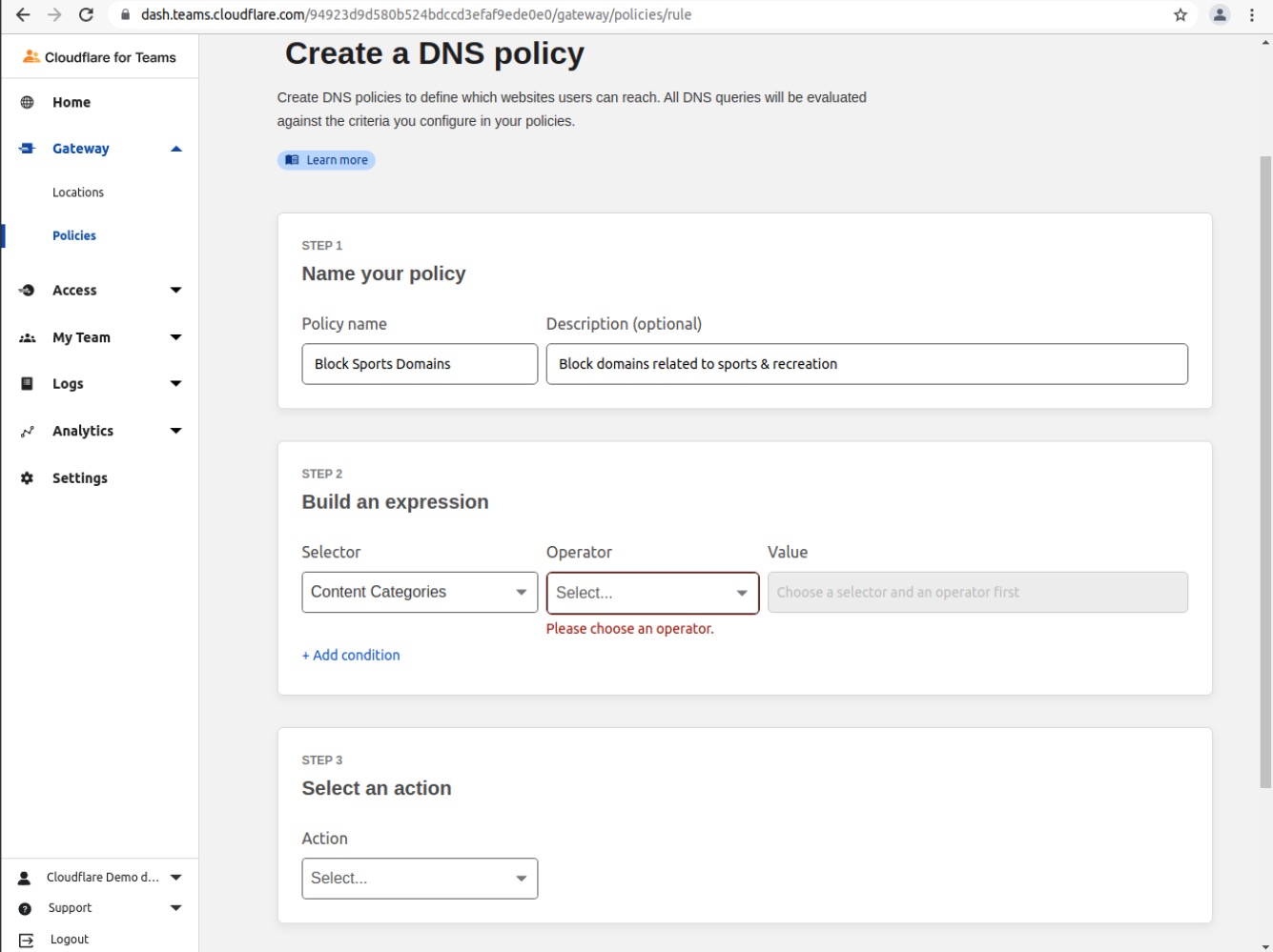 Gateway DNS Policy - Sports - Step 04