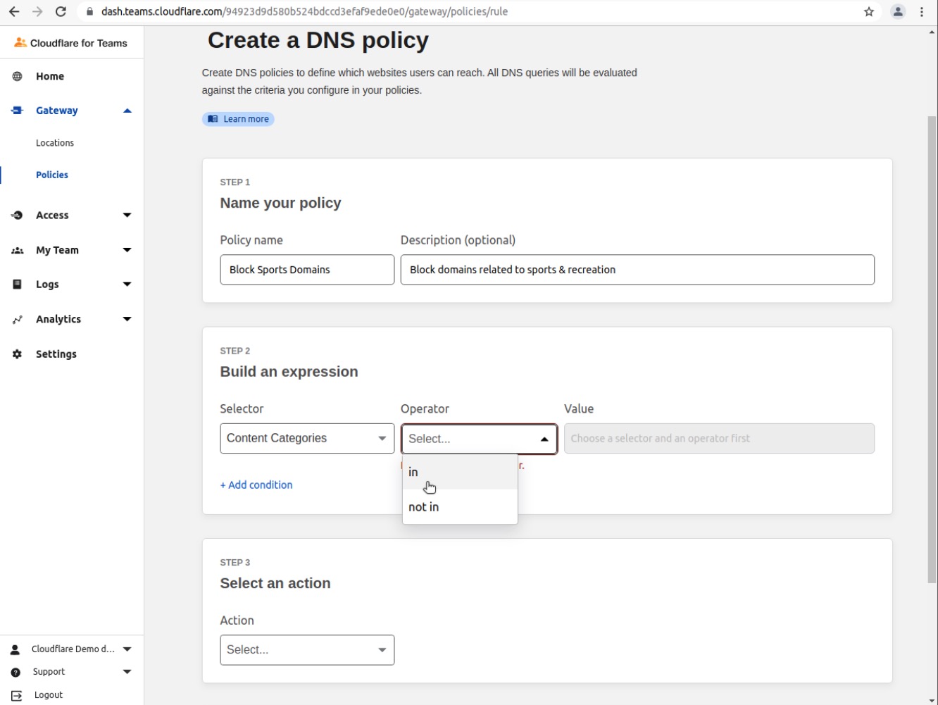 Gateway DNS Policy - Sports - Step 05