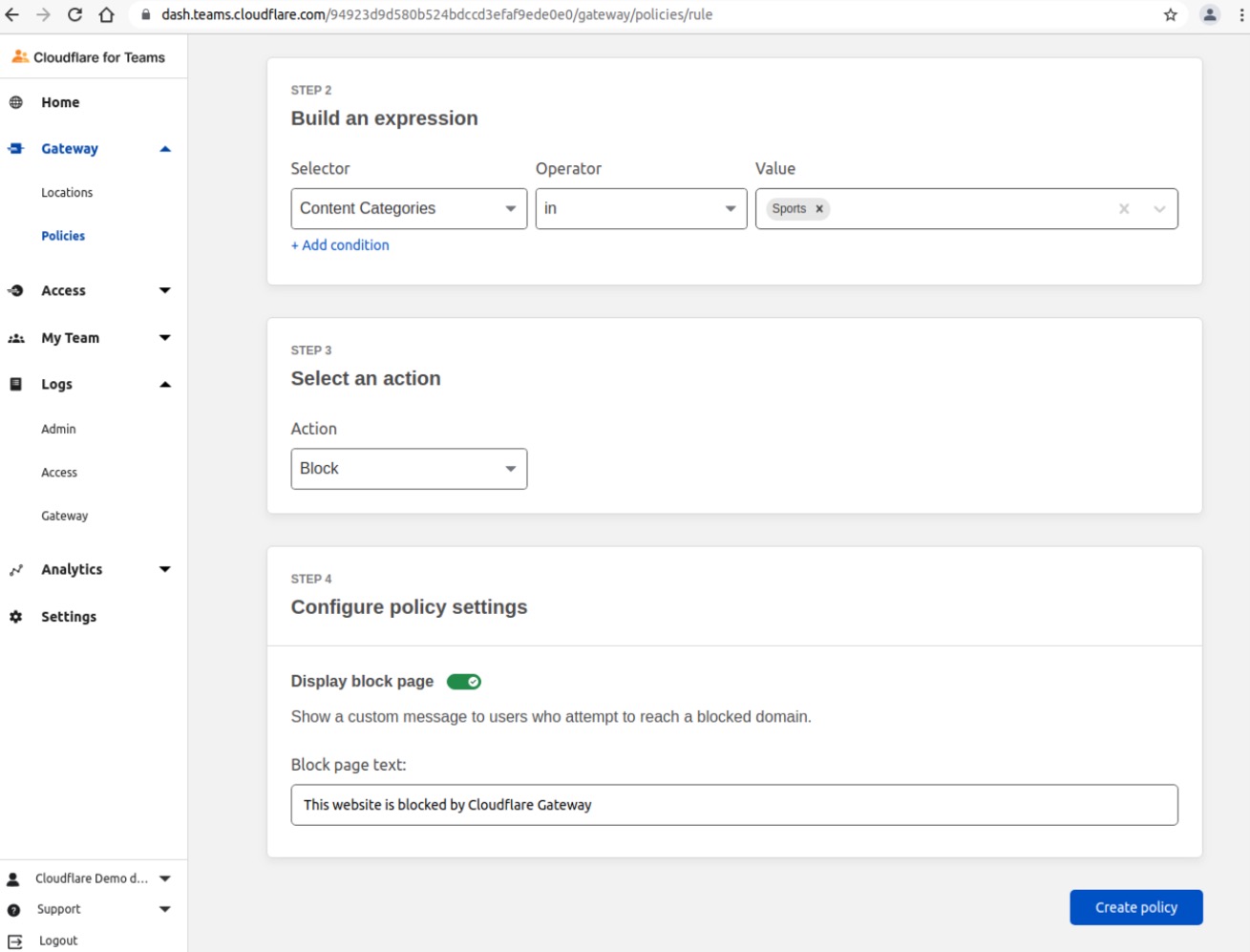 Gateway DNS Policy - Sports - Step 08